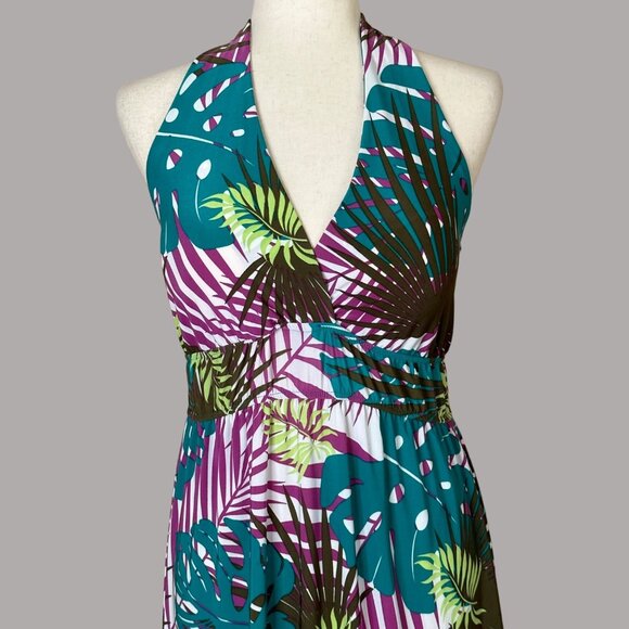 Y2K Halter Babydoll Maxi Dress‎ Womens Size Medium Boho Floral Festival Vacation - Picture 2 of 8